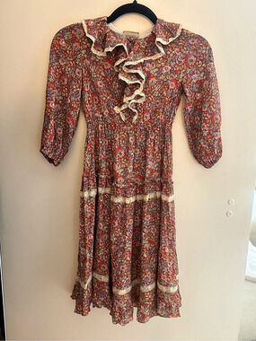 Girls Gucci Floral Ruffle Midi Dress in Red Size Small Like New size 8